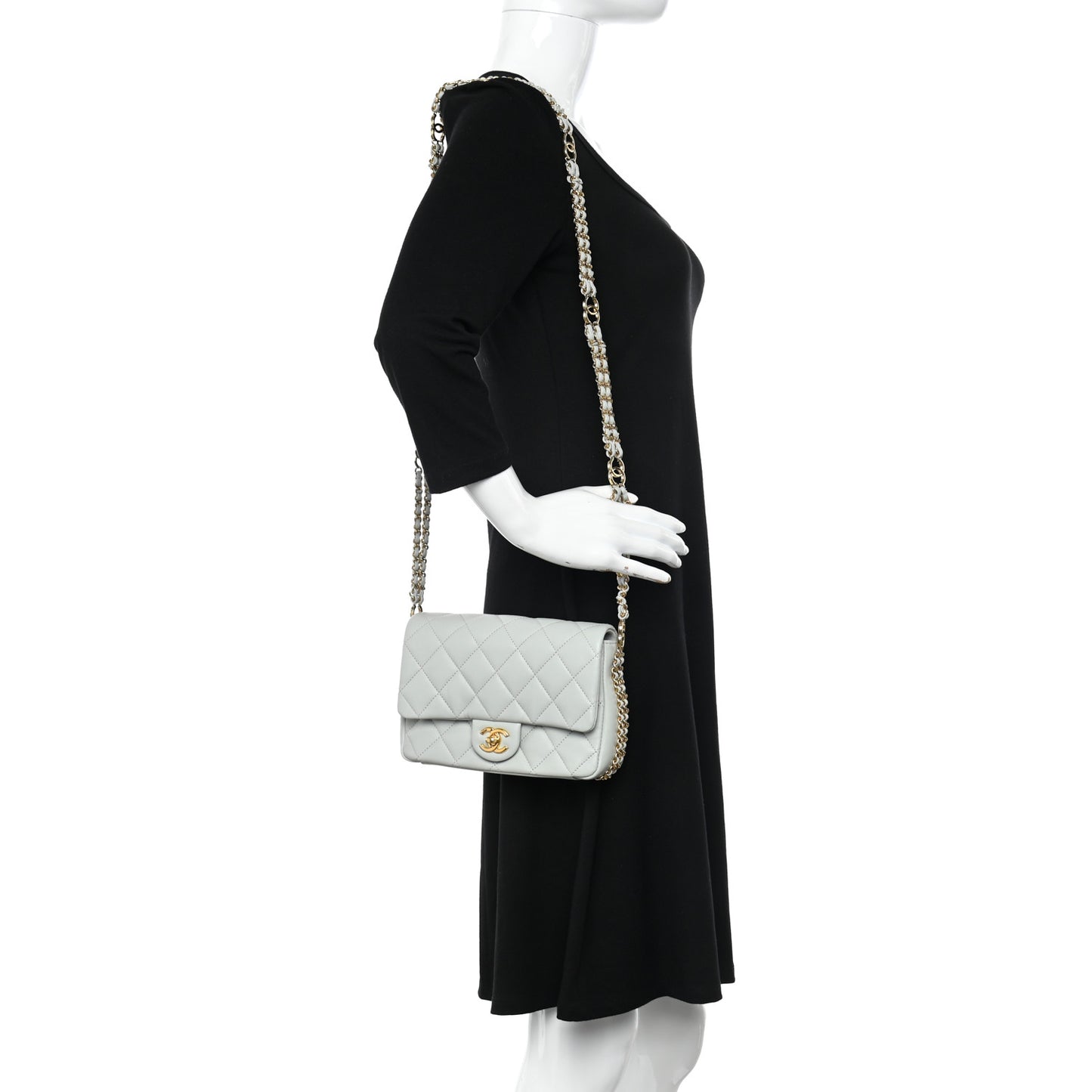 Lambskin Quilted Mini CC You Flap Light Grey
