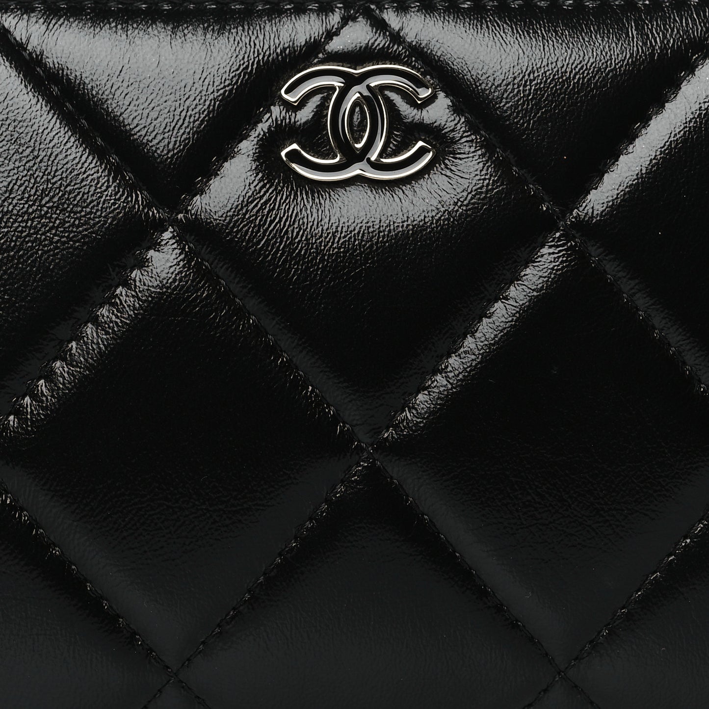 Shiny Lambskin Gusset Zip Around Waist Belt Wallet Black