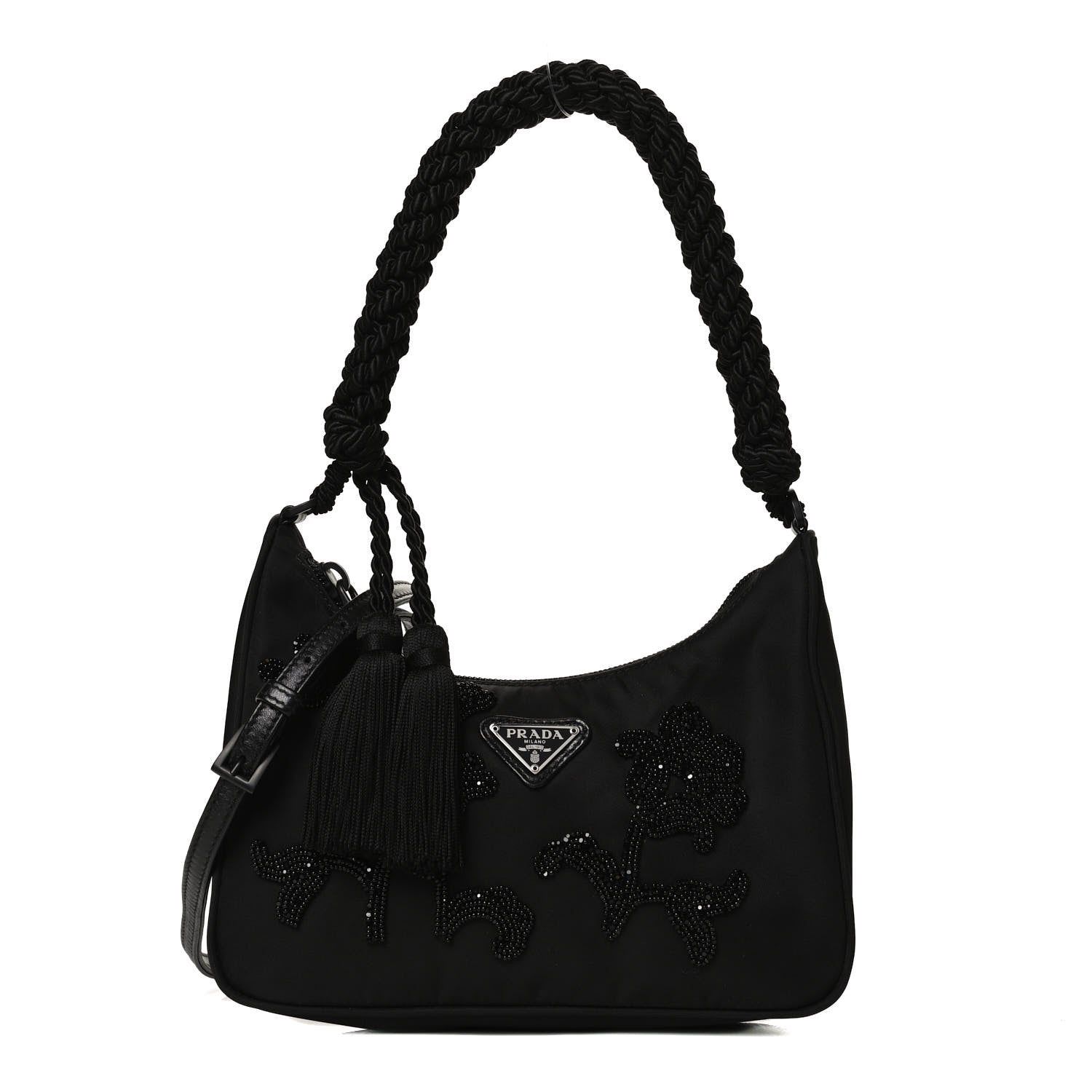Prada Tessuto Nylon Beaded Ricamo Bag Black 1 of 11