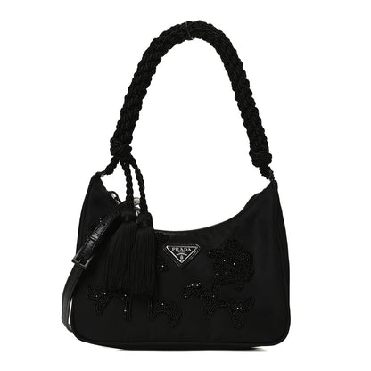 Prada Tessuto Nylon Beaded Ricamo Bag Black 1 of 11
