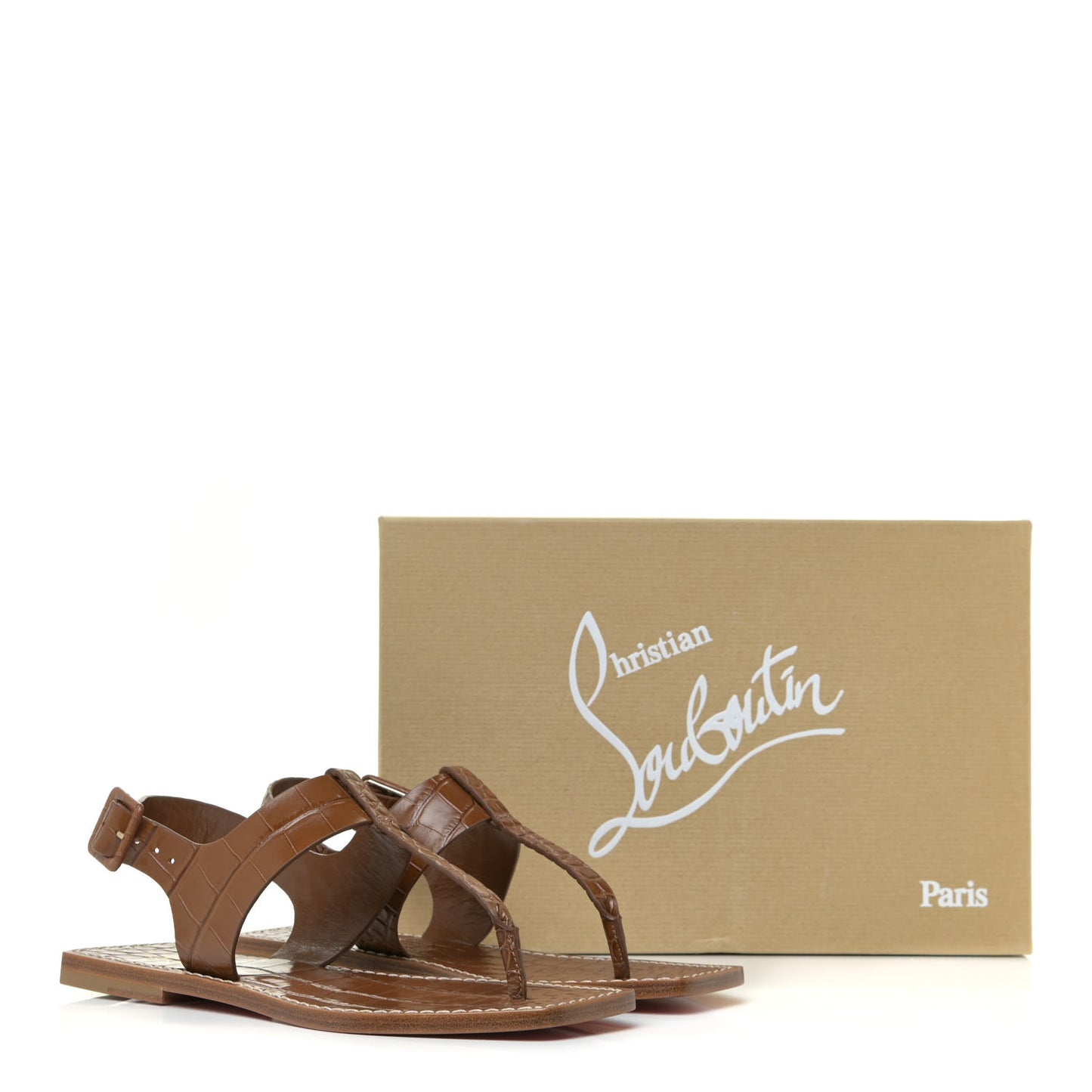 Calfskin Crocodile Embossed Cubongo Sandal Flats 37 Biscotto