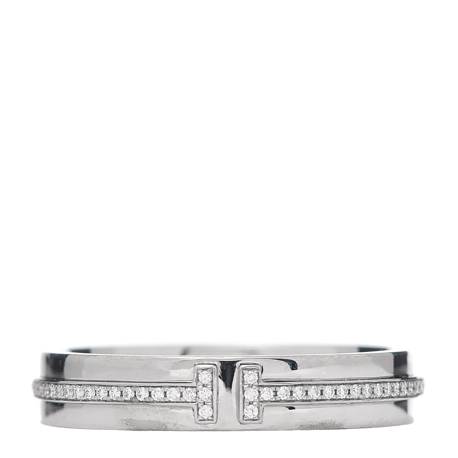 Tiffany 18K White Gold Diamond Narrow T Two Ring 65 11 1 of 5