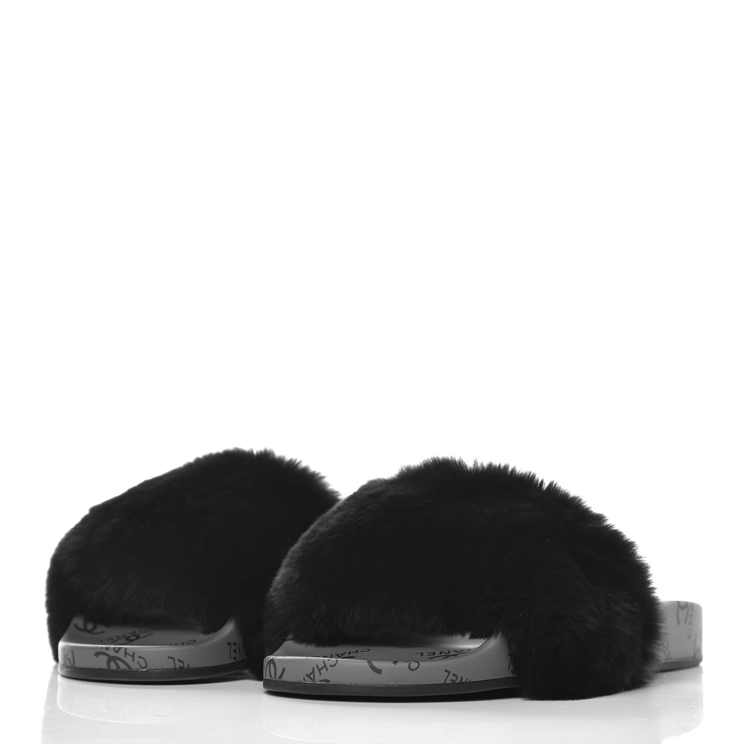 Chanel Orylag Fur Flat Sandals 35 Dark Grey 3 of 9