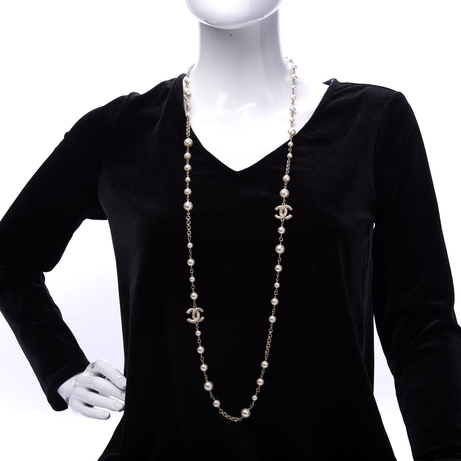 Chanel Pearl CC Long Necklace Gold 2 of 5