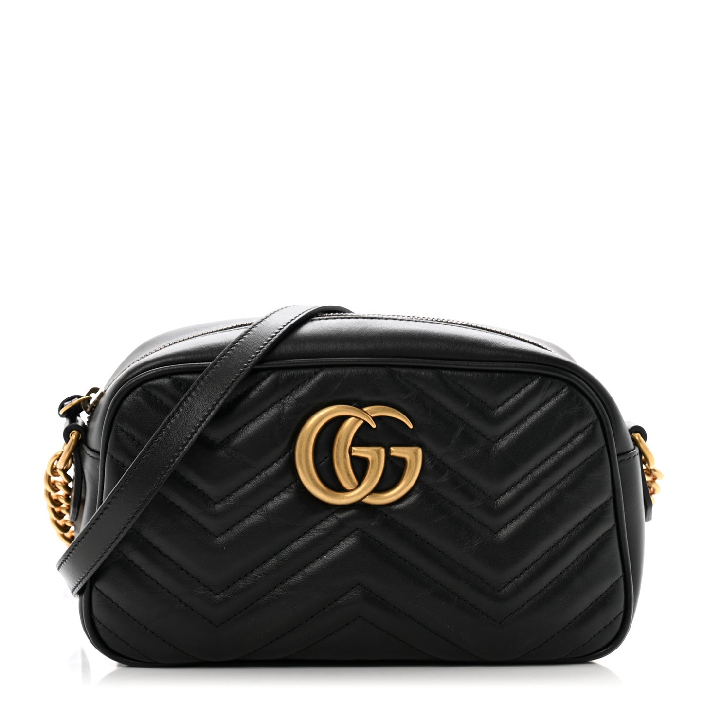 Calfskin Matelasse Small GG Marmont Chain Shoulder Bag Black