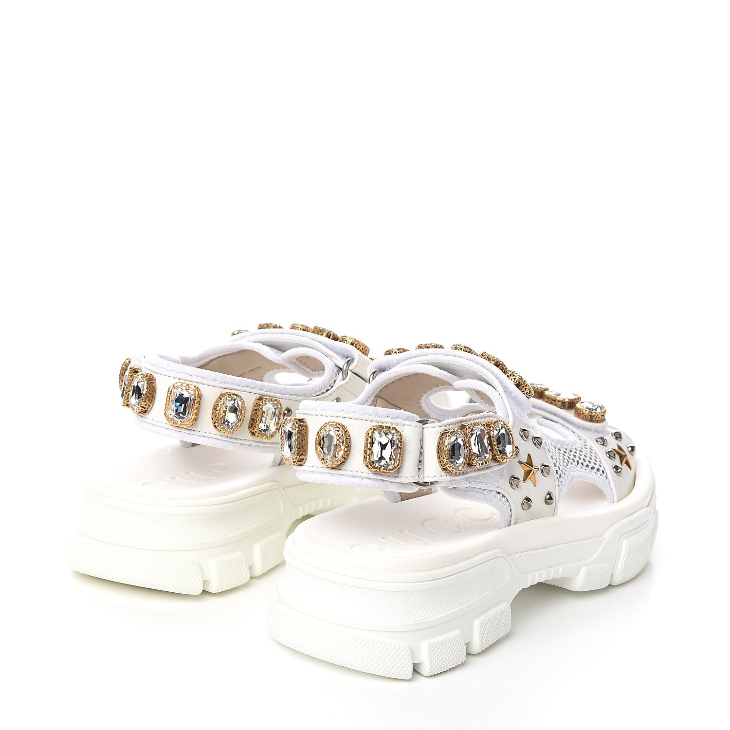Gucci Nappa Mesh Crystal Embellished Studded Womens Aguru Sandals 40 Great White 4 of 7