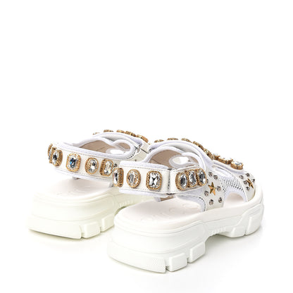 Gucci Nappa Mesh Crystal Embellished Studded Womens Aguru Sandals 40 Great White 4 of 7