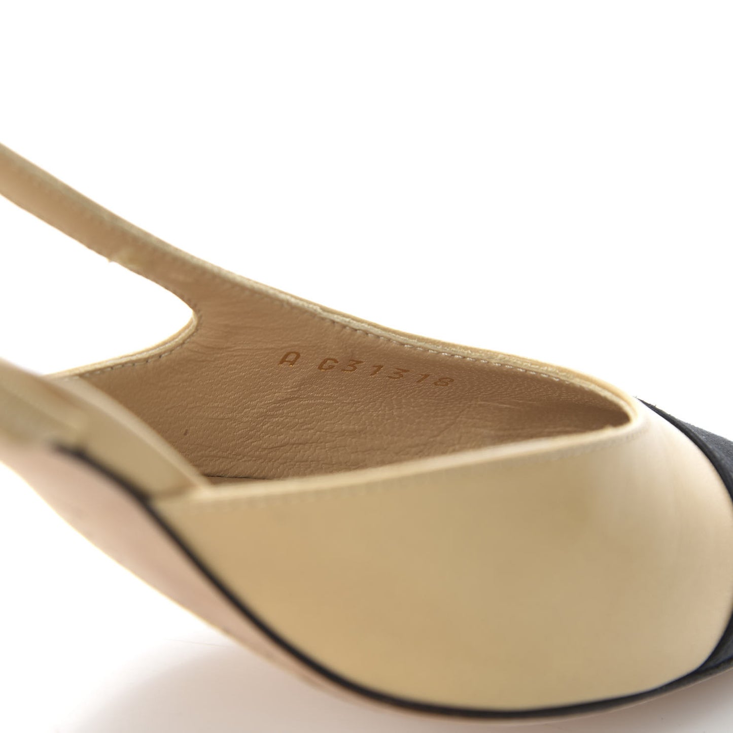 Goatskin Grosgrain Cap Toe CC Slingback Pumps 36 Beige Black