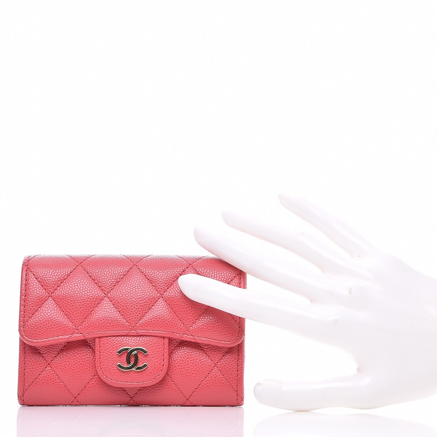 Caviar Quilted Card Holder Dark Pink