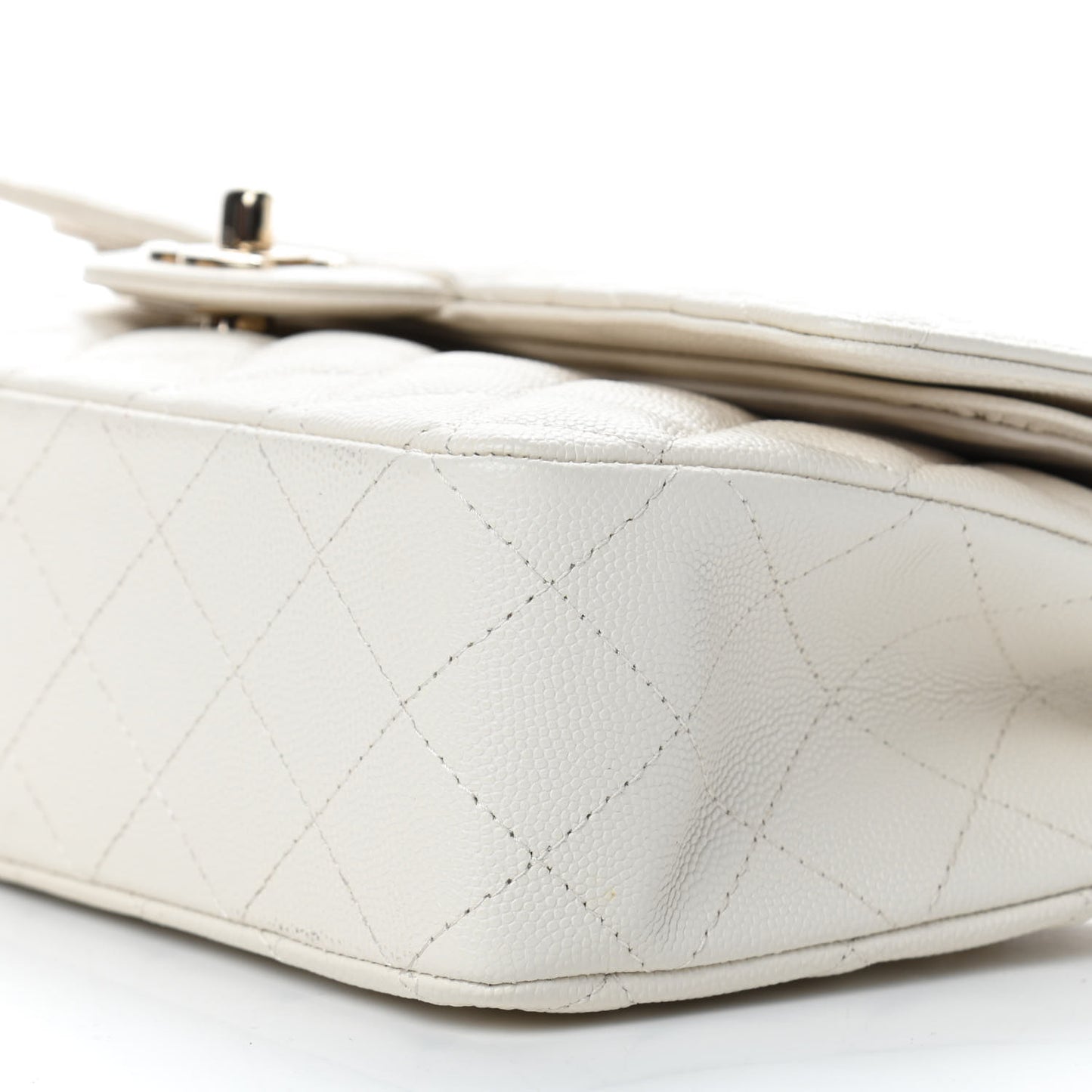 Caviar Quilted Medium Double Flap White