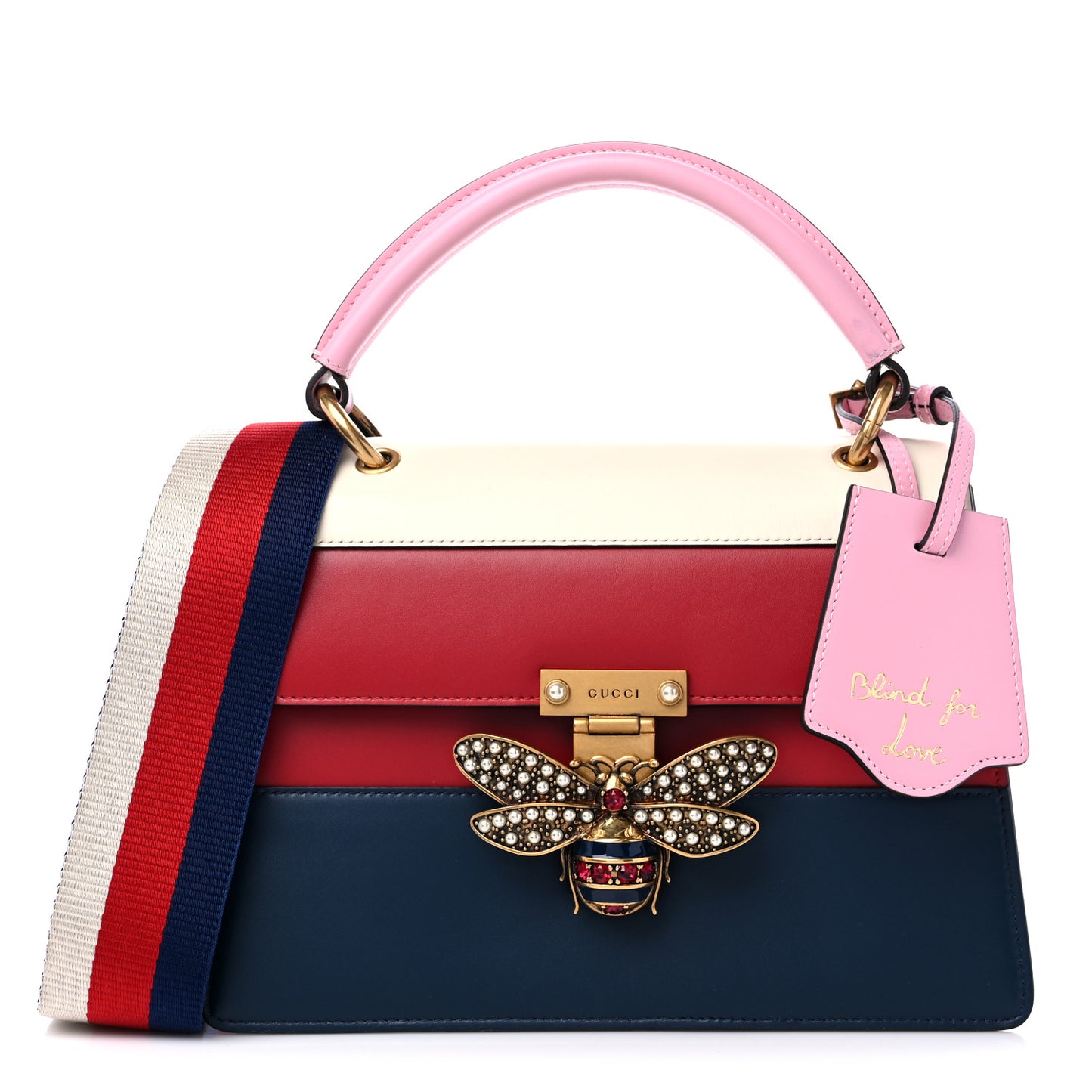 Calfskin Sylvie Web Small Queen Margaret Top Handle Bag Blue Agata Hibiscus Red Mystic White Sugar Pink