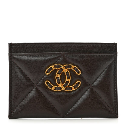 Chanel Lambskin Quilted Chanel 19 Card Holder Dark Brown 1 of 8
