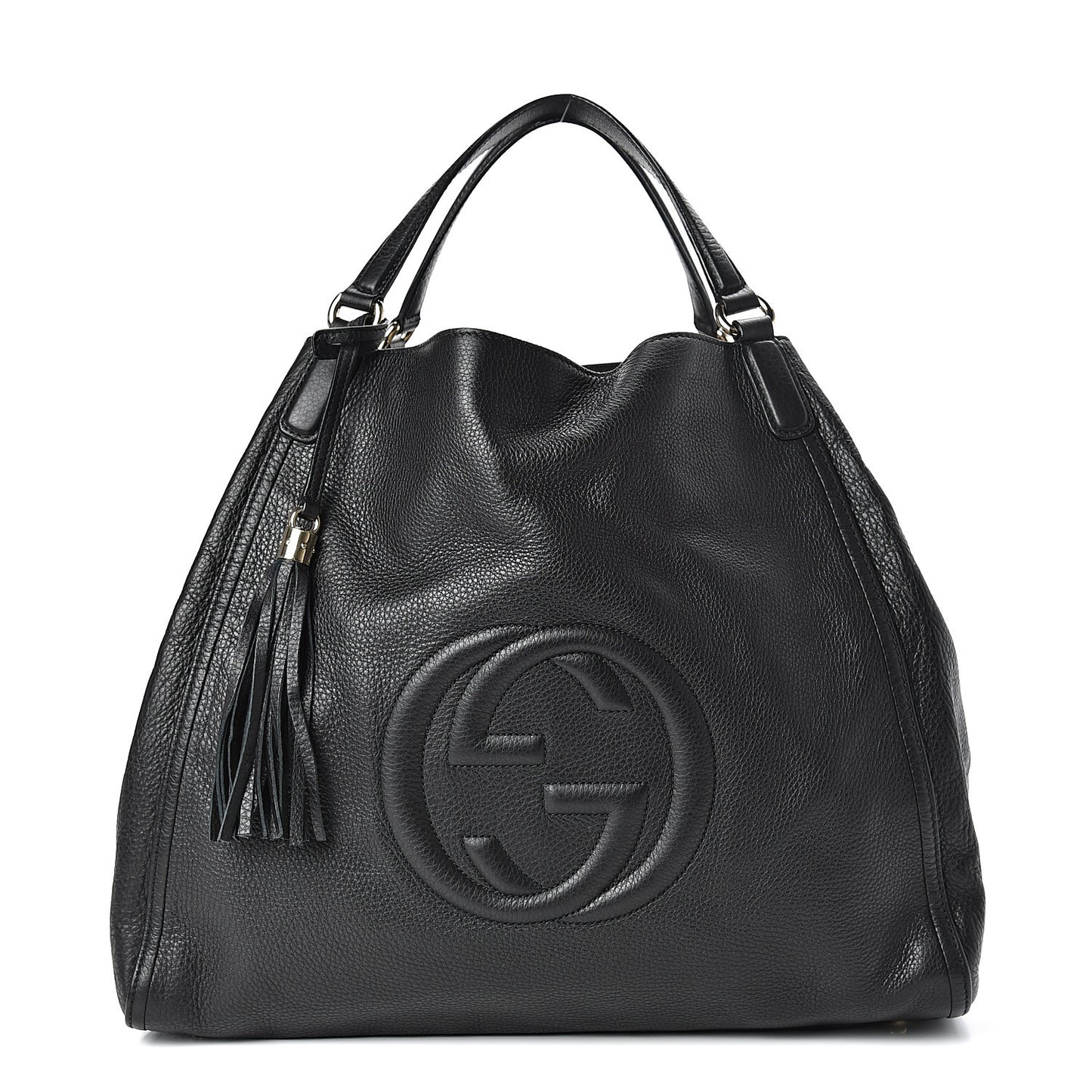 Pebbled Calfskin Large Soho Shoulder Bag Black