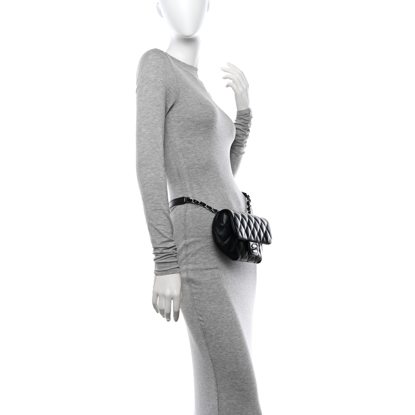 Calfskin Quilted CC Uniform Flap Belt Bag Black