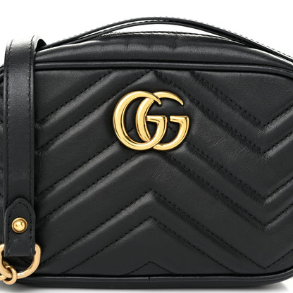 Gucci Calfskin Matelasse Mini GG Marmont Chain Shoulder Bag Black 8 of 11