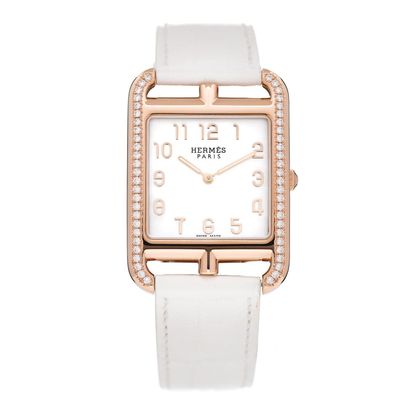18K Rose Gold Alligator Diamond Bezel Mother of Pearl 29mm Cape Cod Quartz Watch Blanc