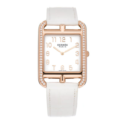 Hermes 18K Rose Gold Alligator Diamond Bezel Mother of Pearl 29mm Cape Cod Quartz Watch Blanc 1 of 5