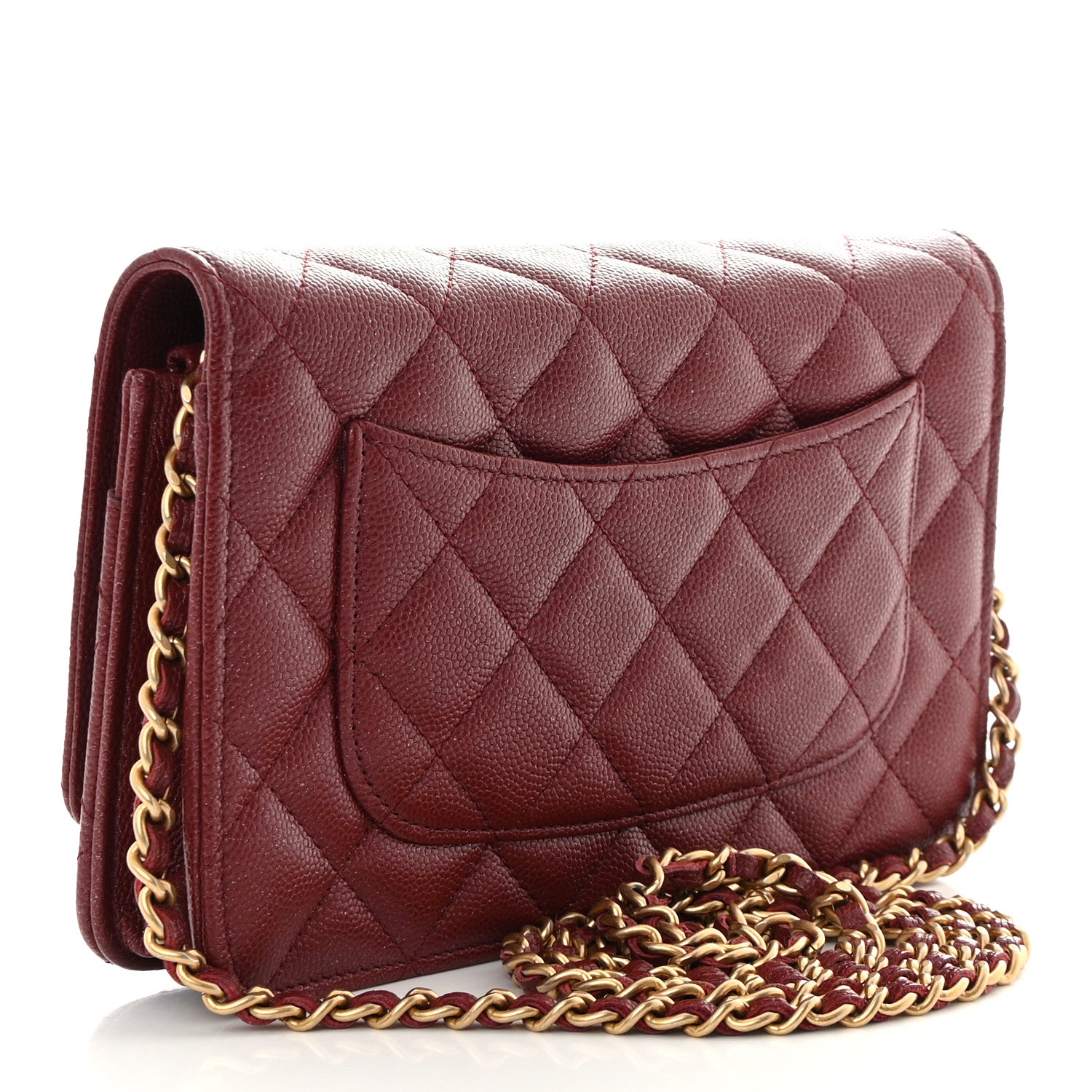 Chanel Metallic Caviar Quilted Wallet on Chain WOC Burgundy 3 of 11