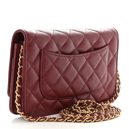 Chanel Metallic Caviar Quilted Wallet on Chain WOC Burgundy 3 of 11