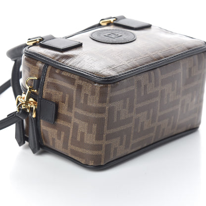 Fendi Glazed Fabric Vitello Century FF 1974 Stamp Patch Mini Boston Box Bag Mogano Panna Black 9 of 10