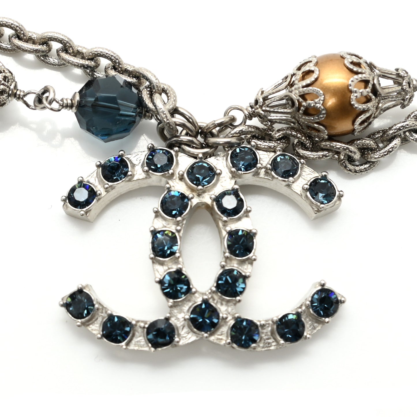 Pearl Crystal Beaded CC Multi Strand Belt Silver Black