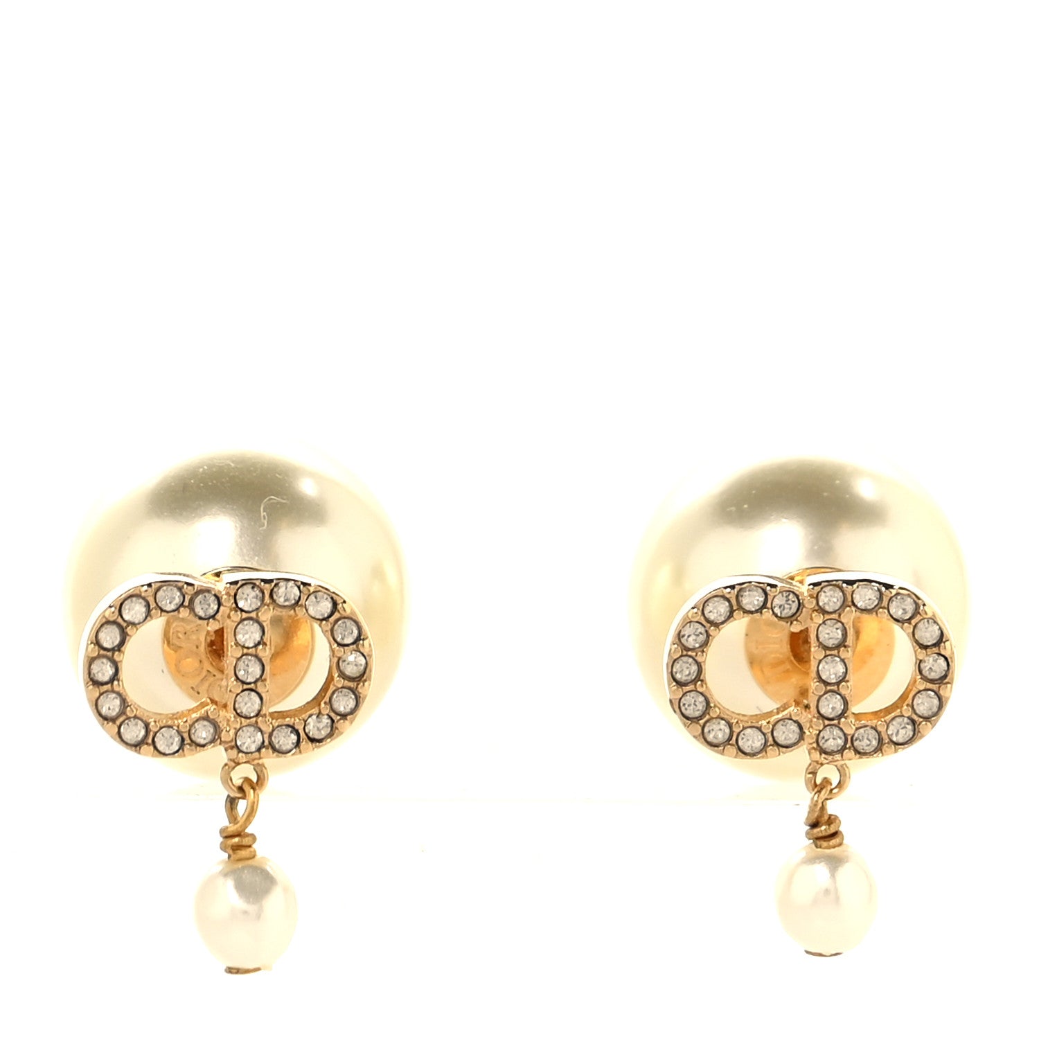 Christian Dior Pearl Crystal Tribales CD Drop Earrings Gold 1 of 5