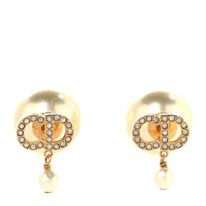 Christian Dior Pearl Crystal Tribales CD Drop Earrings Gold 1 of 5