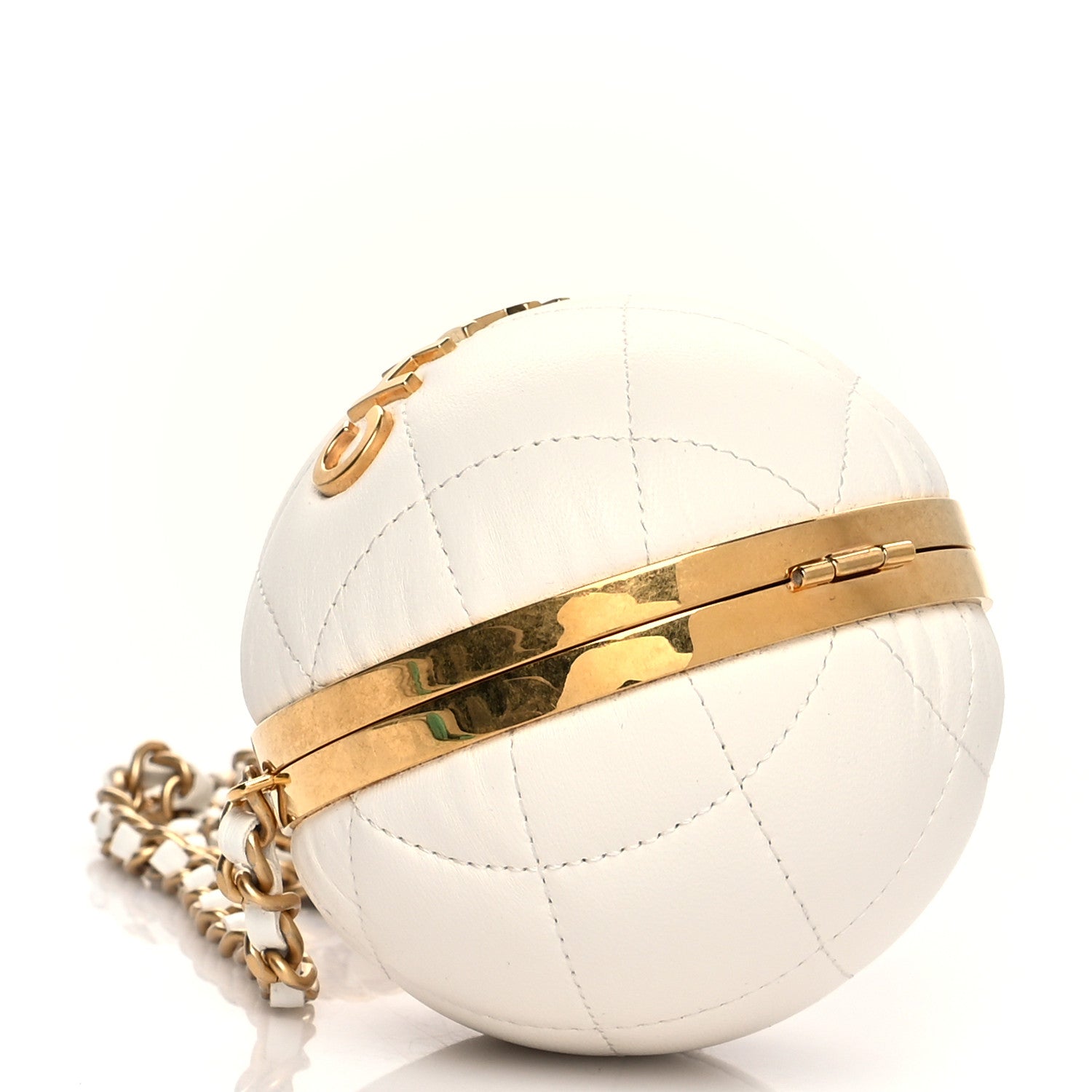 Chanel Lambskin Quilted Sphere Minaudiere Chain Clutch White 4 of 8