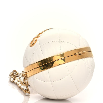 Chanel Lambskin Quilted Sphere Minaudiere Chain Clutch White 4 of 8
