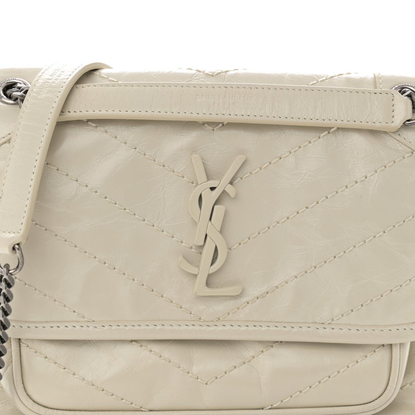 Crinkled Calfskin Matelasse Monogram Baby Niki Chain Satchel Blanc Vintage