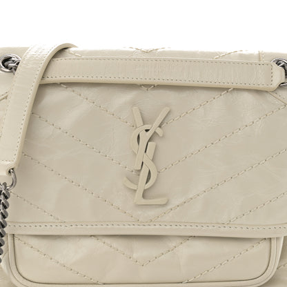 Saint Laurent Crinkled Calfskin Matelasse Monogram Baby Niki Chain Satchel Blanc Vintage 8 of 10