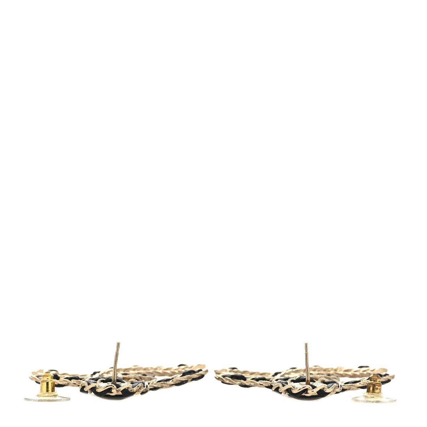 Lambskin CC Chain Drop Earrings Black Gold