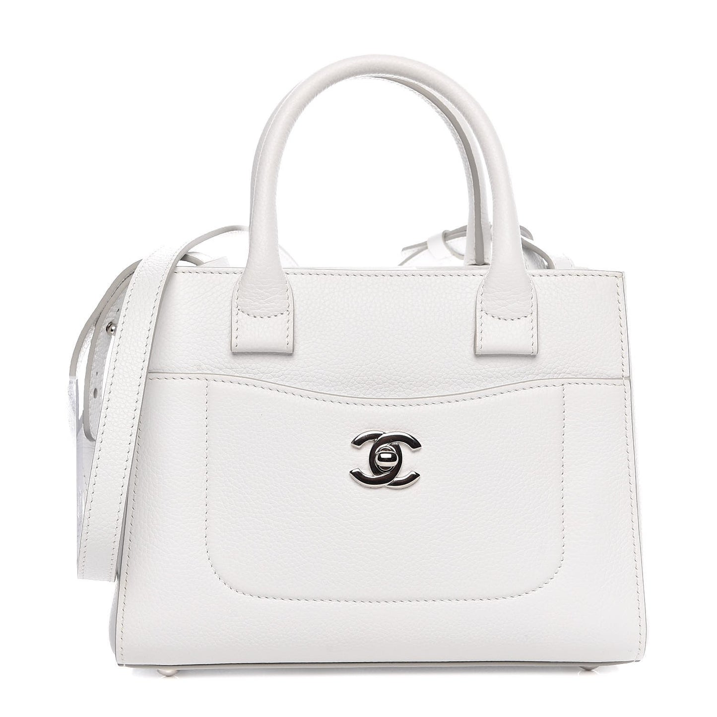 Grained Calfskin Mini Neo Executive Shopper Tote White