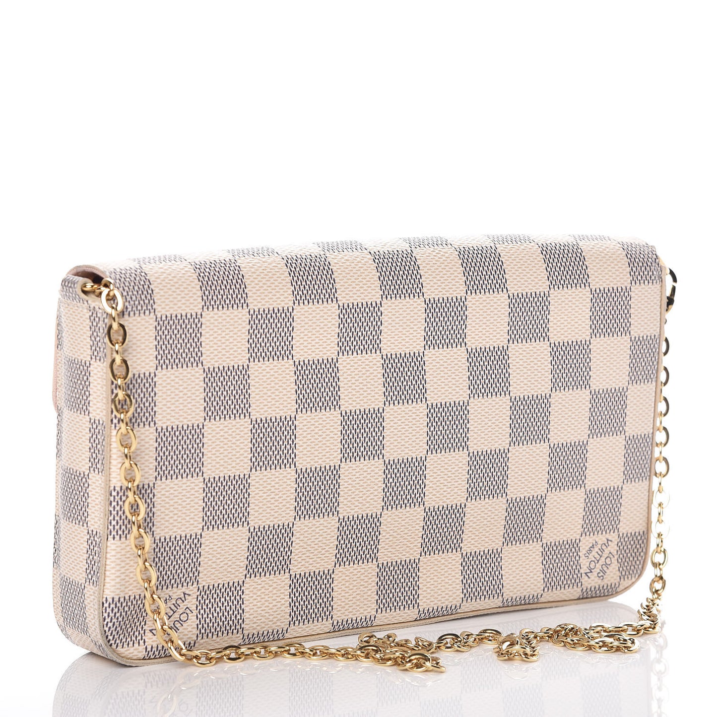 Damier Azur Pochette Felicie Chain Wallet Rose Ballerine