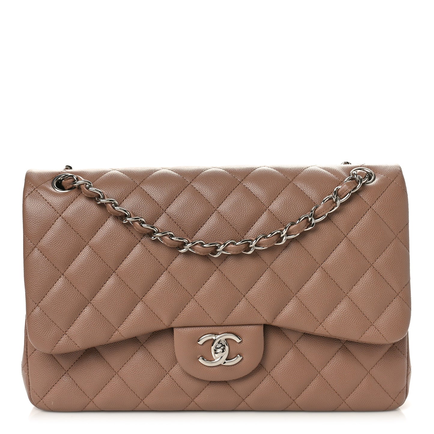 Caviar Quilted Jumbo Double Flap Dark Beige