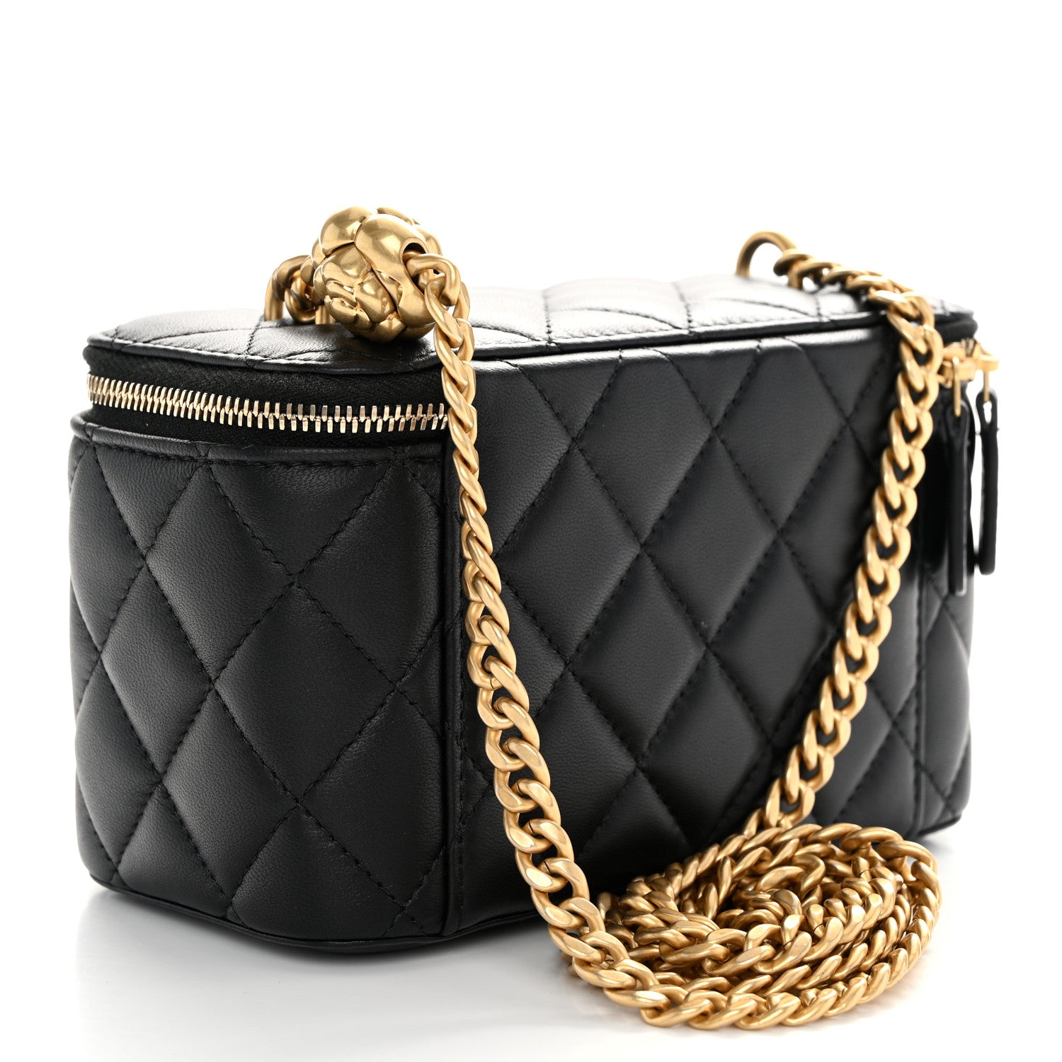 Chanel Lambskin Quilted Sweet Camellia Small Vanity Case With Chain Black 3 of 11