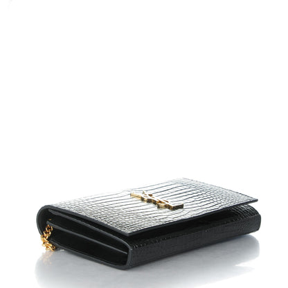 Saint Laurent Calfskin Crocodile Embossed Monogram Chain Wallet Nero Black 4 of 7