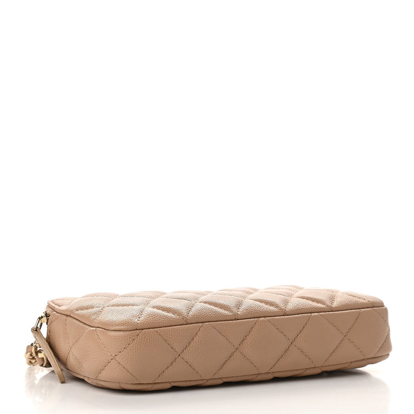 Caviar Quilted Small Clutch With Chain Beige