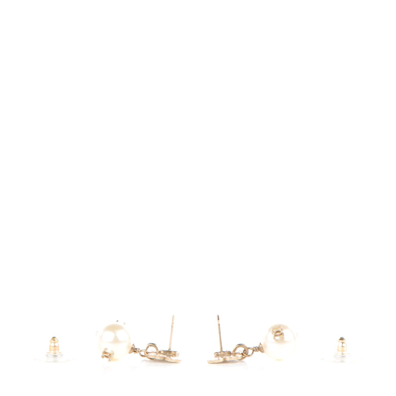 Chanel Pearl Crystal CC Butterfly Drop Earrings Gold 3 of 6