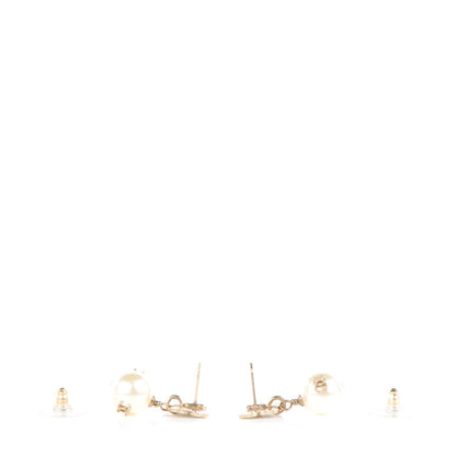 Chanel Pearl Crystal CC Butterfly Drop Earrings Gold 3 of 6