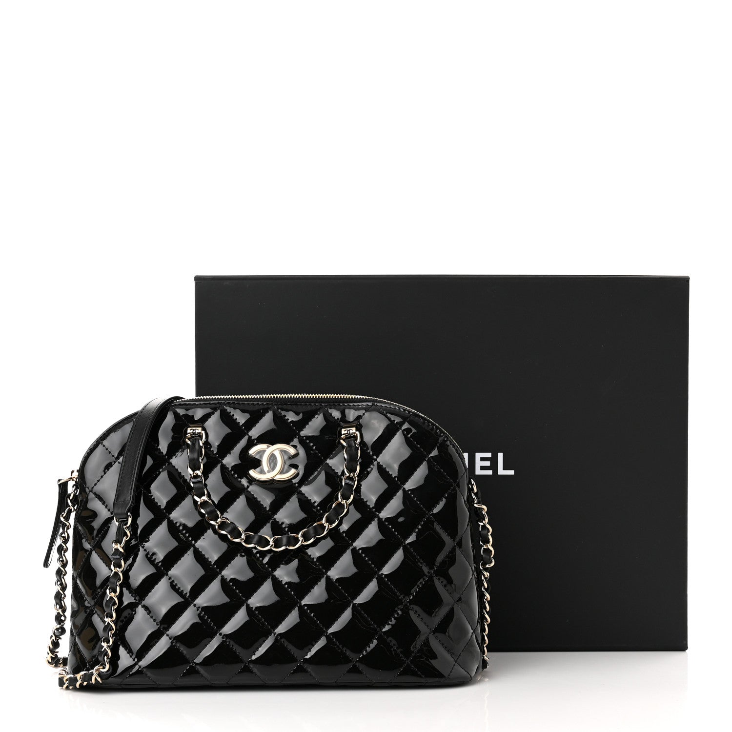 Chanel Patent Quilted Shiny Coco Small Shopping Bag Black 11 of 11