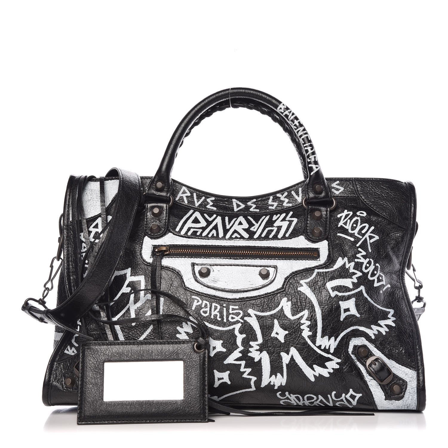 Balenciaga Agneau Arena Graffiti All Over Classic Hardware City Black White 1 of 9