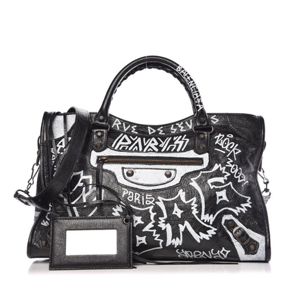 Balenciaga Agneau Arena Graffiti All Over Classic Hardware City Black White 1 of 9