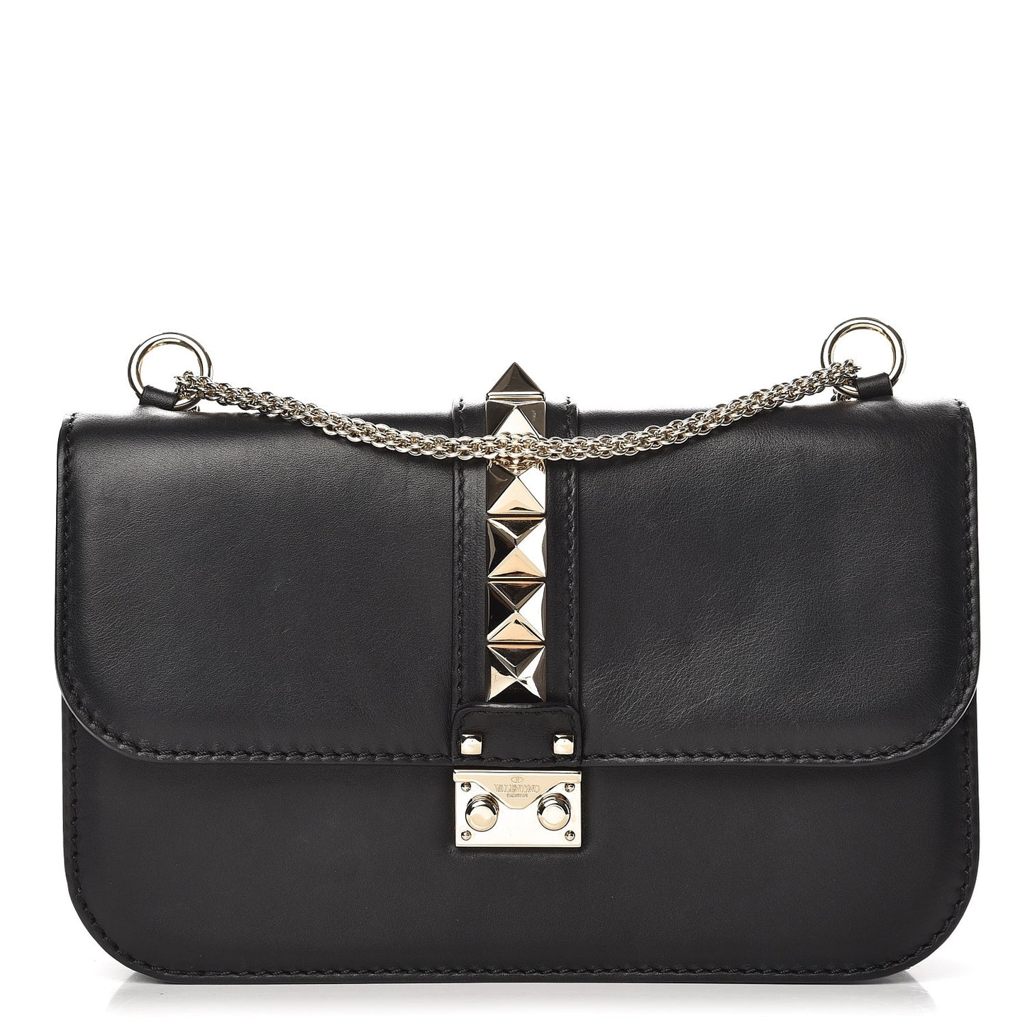 Vitello Medium Glam Lock Rockstud Flap Black