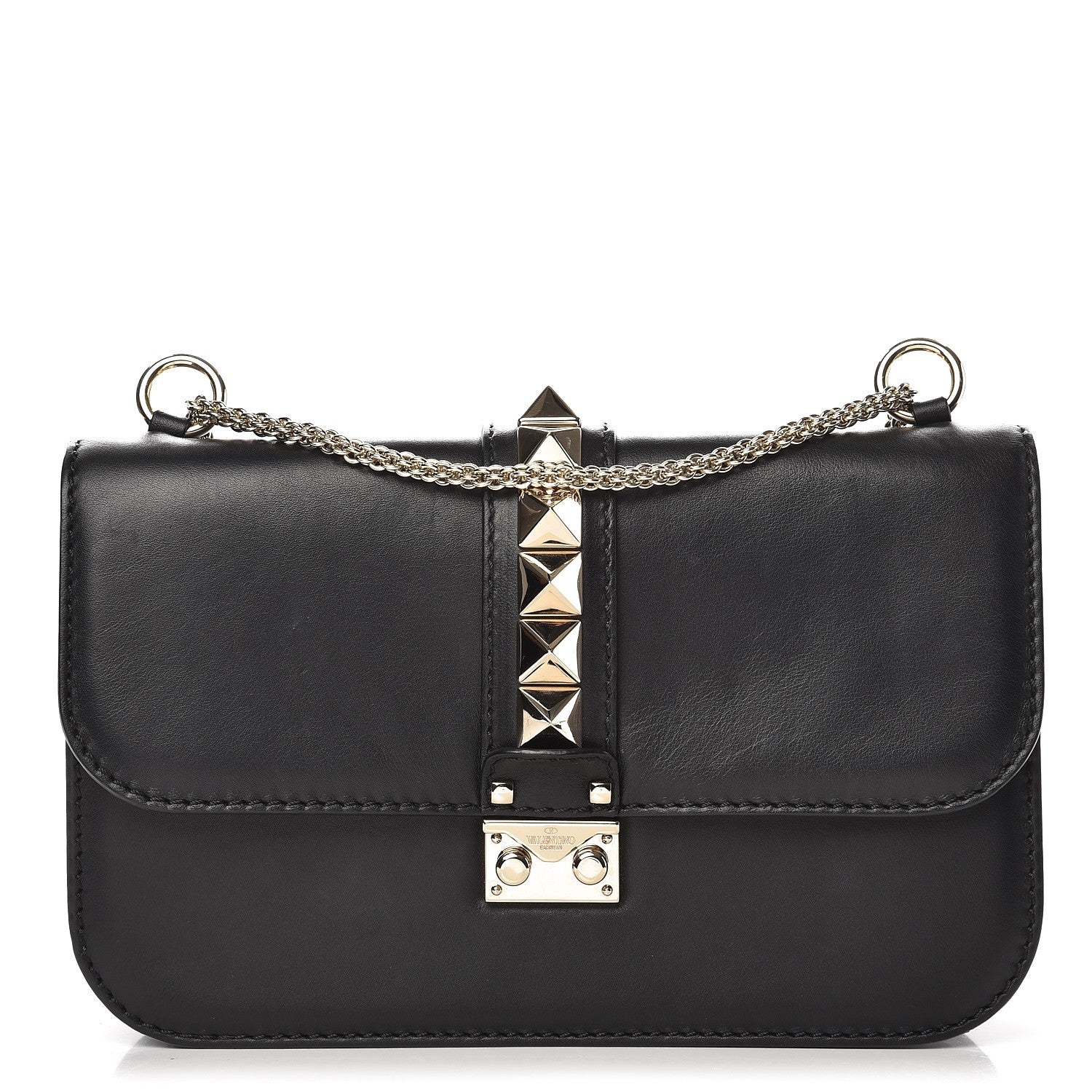 Valentino Garavani Vitello Medium Glam Lock Rockstud Flap Black 1 of 10