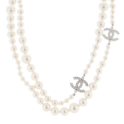 Chanel Graduated Pearl CC Long Necklace Silver 1 of 5
