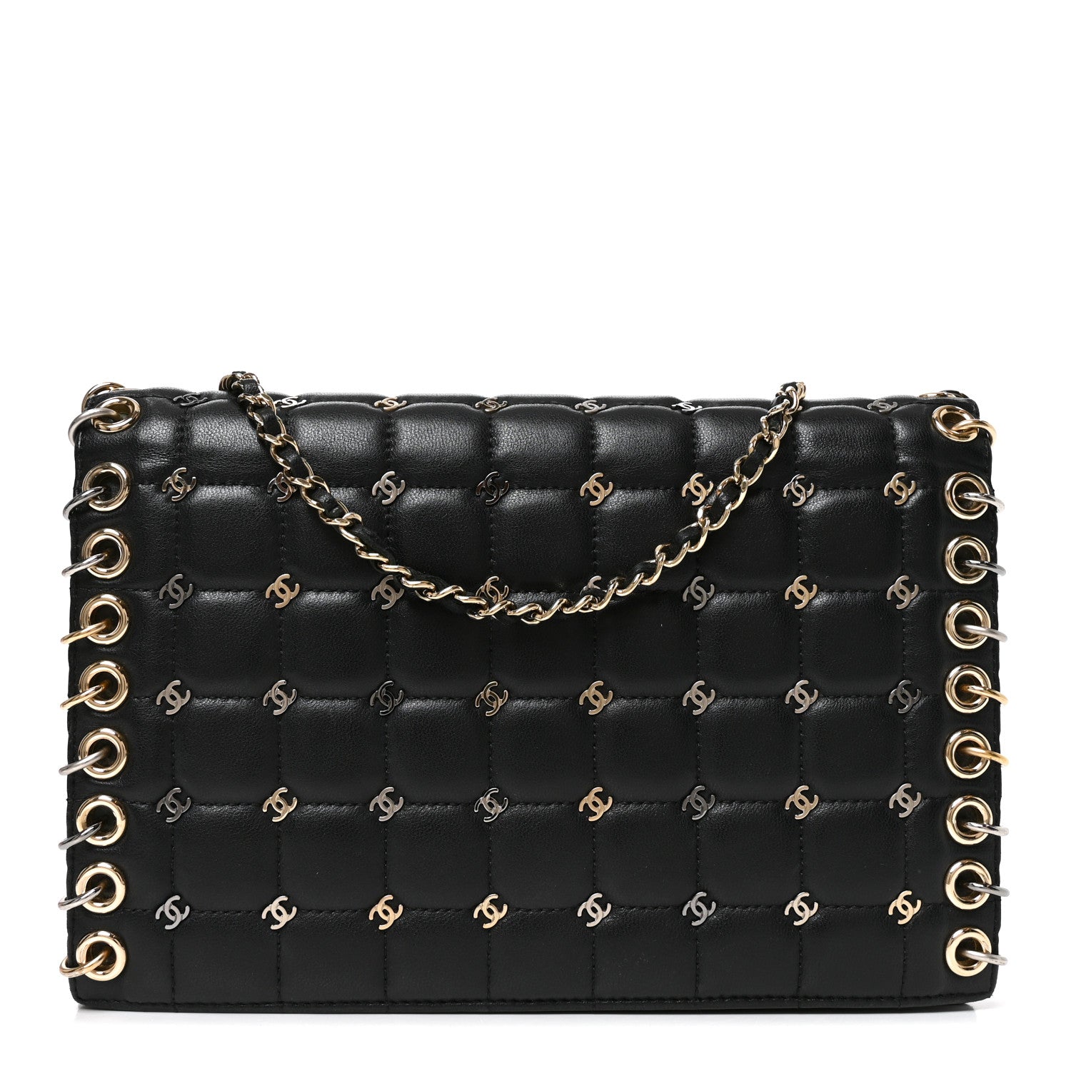 Chanel Lambskin Chocolate Bar Piercing CC Studded Small Chain Flap Bag Black 1 of 9