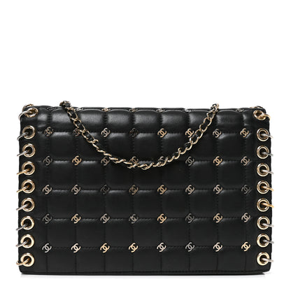 Chanel Lambskin Chocolate Bar Piercing CC Studded Small Chain Flap Bag Black 1 of 9
