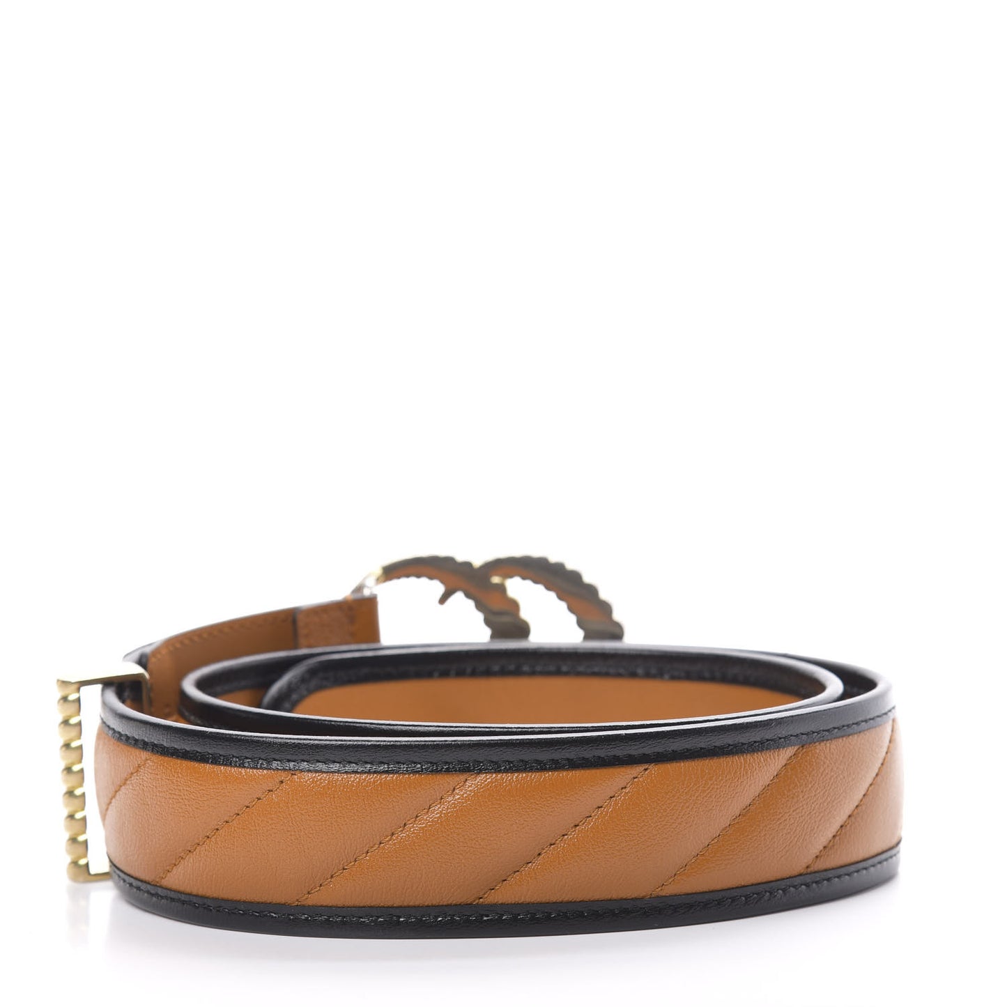 Azalea Calfskin Matelasse Diagonal Torchon Double G 40mm Belt 80 32 Cognac Black