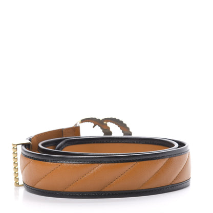 Gucci Azalea Calfskin Matelasse Diagonal Torchon Double G 40mm Belt 80 32 Cognac Black 2 of 5